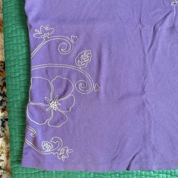 Vintage Croft & Barrow Top Women  XL Purple Floral Embroidered Hawaiian Tropical - Picture 12 of 16